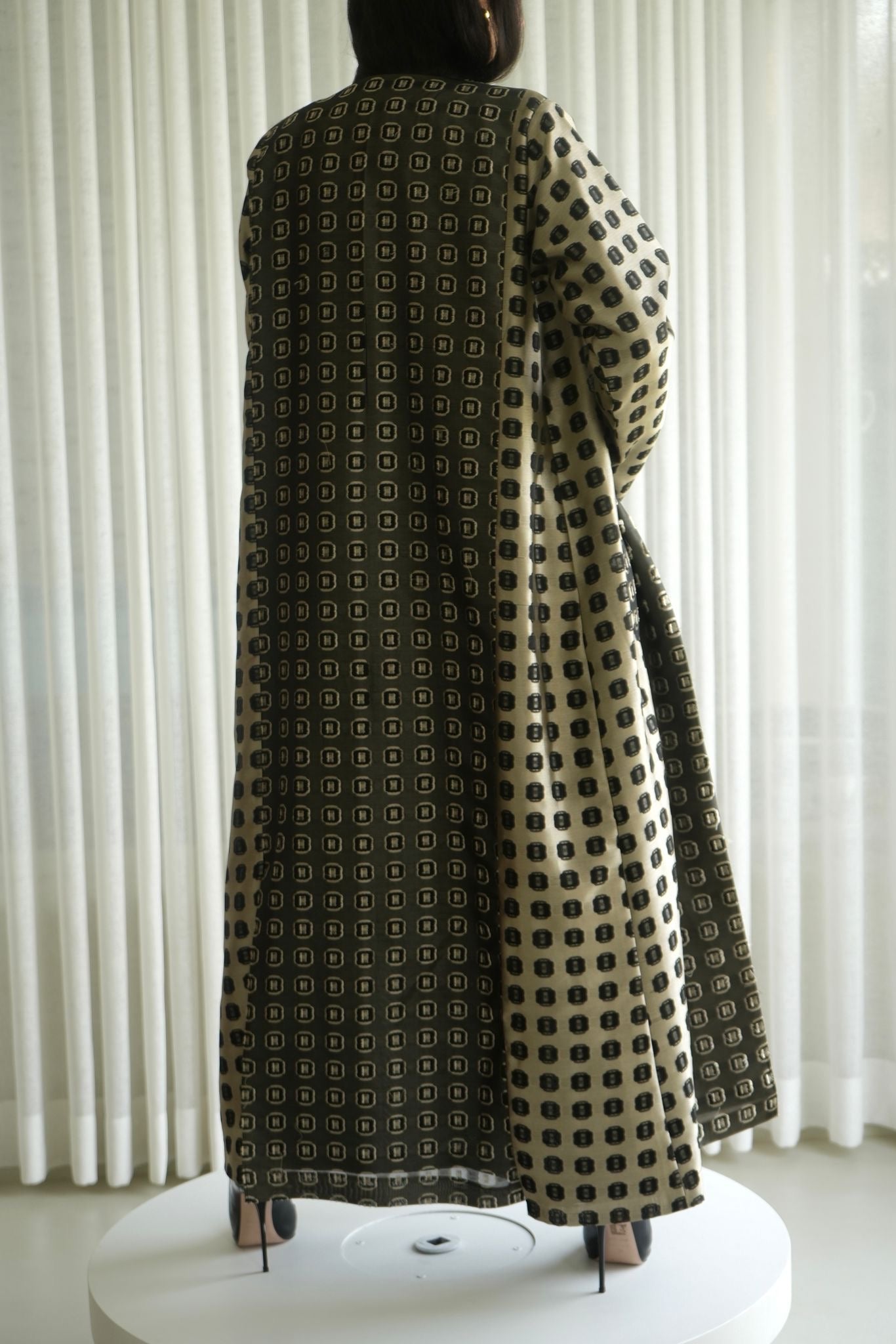 Beige and Black Organza Jacquard
