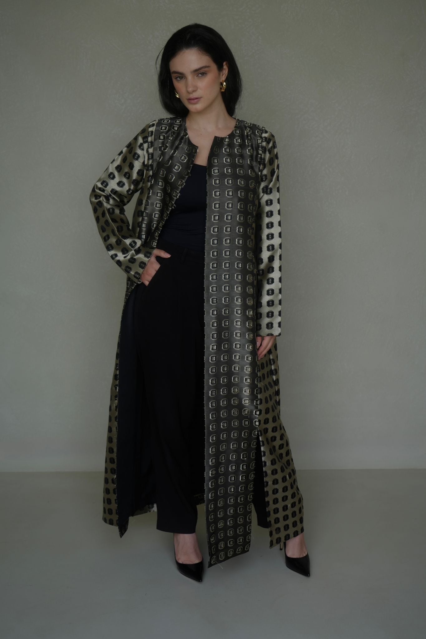Beige and Black Organza Jacquard