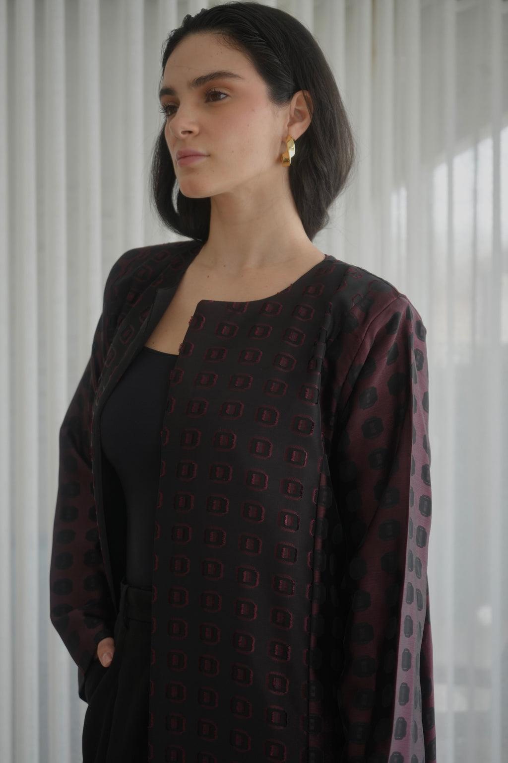 Maroon Organza Jacquard